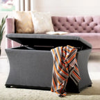 Banc de rangement SAFAVIEH Gigi en lin crème - 91,4 cm L x 48,3 cm P x 53,3 cm H