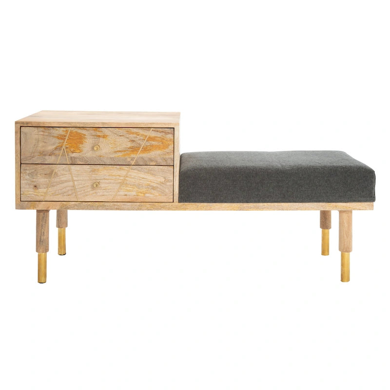 Banc moderne SAFAVIEH Tempie à 2 tiroirs avec assise rembourrée - 109 cm L x 38 cm P x 53 cm H