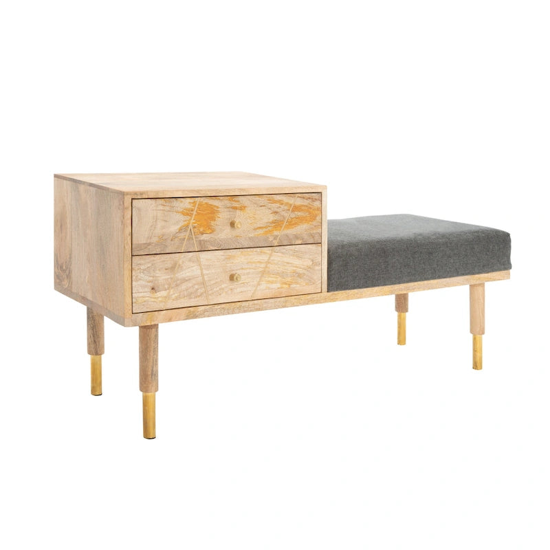 Banc moderne SAFAVIEH Tempie à 2 tiroirs avec assise rembourrée - 109 cm L x 38 cm P x 53 cm H