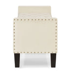 Banc de rangement capitonné avec boutons et garniture cloutée, assise rembourrée et moelleuse avec accoudoirs, pour entrée ou salon, banc de lit - Crème