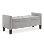 Banc de rangement capitonné avec boutons et garniture cloutée, assise rembourrée et moelleuse avec accoudoirs, pour entrée ou salon, banc de lit - Crème