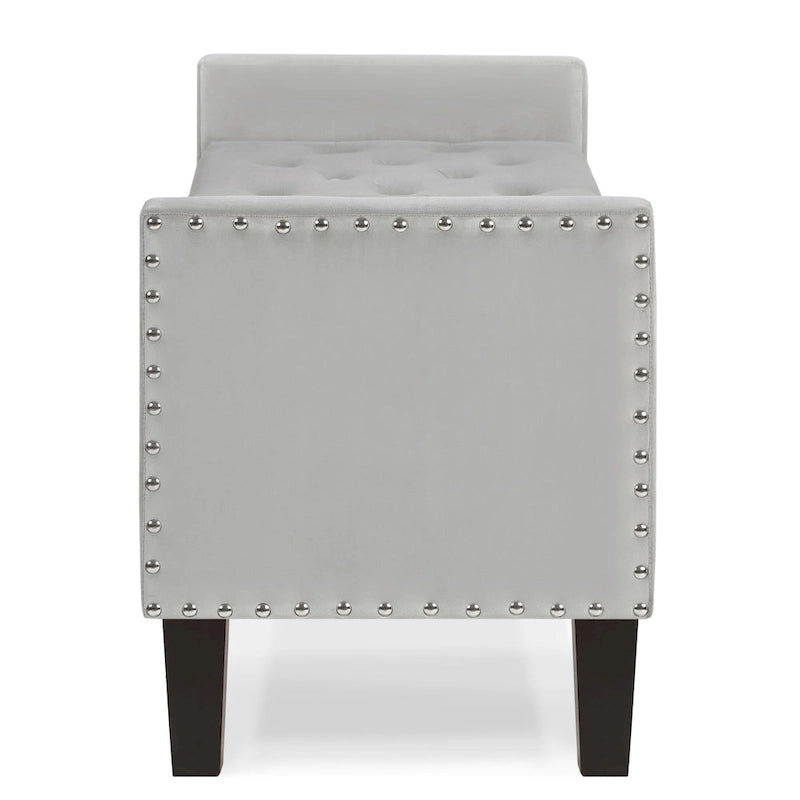 Banc de rangement capitonné avec boutons et garniture cloutée, assise rembourrée et moelleuse avec accoudoirs, pour entrée ou salon, banc de lit - Crème