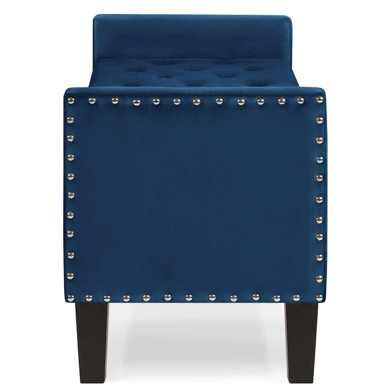 Banc de rangement capitonné avec boutons et garniture cloutée, assise rembourrée et moelleuse avec accoudoirs, pour entrée ou salon, banc de lit - Crème