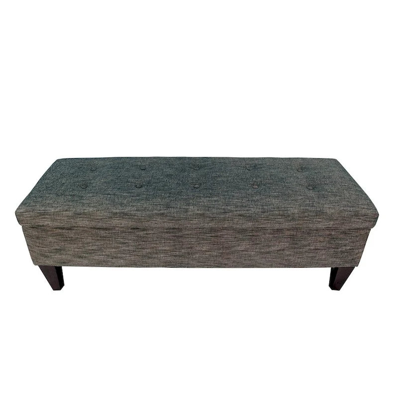 Pouf de rangement long capitonné Brooke à 10 boutons