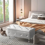Banc de rangement de 95 cm (37,4 pouces) avec capitonnage à boutons et charnière de sécurité, repose-pieds rabattable pour chambre, salon et entrée
