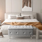 Banc de rangement de 95 cm (37,4 pouces) avec capitonnage à boutons et charnière de sécurité, repose-pieds rabattable pour chambre, salon et entrée