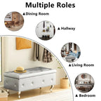 Banc de rangement de 95 cm (37,4 pouces) avec capitonnage à boutons et charnière de sécurité, repose-pieds rabattable pour chambre, salon et entrée