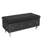 Banc de rangement de 95 cm (37,4 pouces) avec capitonnage à boutons et charnière de sécurité, repose-pieds rabattable pour chambre, salon et entrée