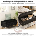 Banc de rangement de 95 cm (37,4 pouces) avec capitonnage à boutons et charnière de sécurité, repose-pieds rabattable pour chambre, salon et entrée