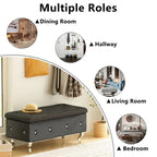 Banc de rangement de 95 cm (37,4 pouces) avec capitonnage à boutons et charnière de sécurité, repose-pieds rabattable pour chambre, salon et entrée