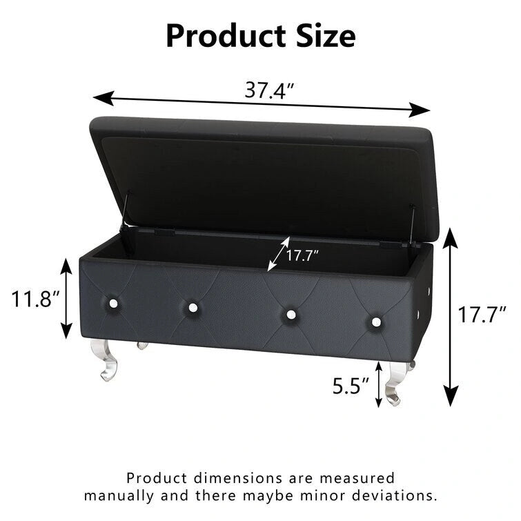 Banc de rangement de 95 cm (37,4 pouces) avec capitonnage à boutons et charnière de sécurité, repose-pieds rabattable pour chambre, salon et entrée