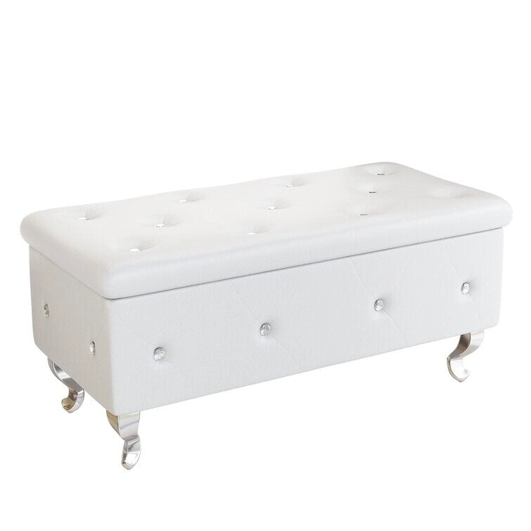 Banc de rangement de 95 cm (37,4 pouces) avec capitonnage à boutons et charnière de sécurité, repose-pieds rabattable pour chambre, salon et entrée