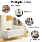 Banc de rangement de 95 cm (37,4 pouces) avec capitonnage à boutons et charnière de sécurité, repose-pieds rabattable pour chambre, salon et entrée