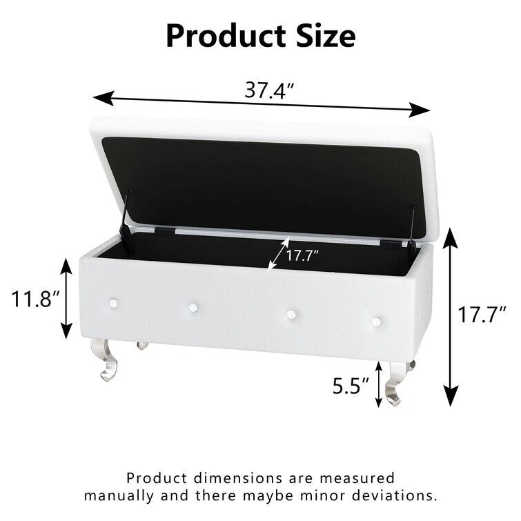 Banc de rangement de 95 cm (37,4 pouces) avec capitonnage à boutons et charnière de sécurité, repose-pieds rabattable pour chambre, salon et entrée