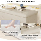 Banc de rangement de 95 cm (37,4 pouces) avec capitonnage à boutons et charnière de sécurité, repose-pieds rabattable pour chambre, salon et entrée
