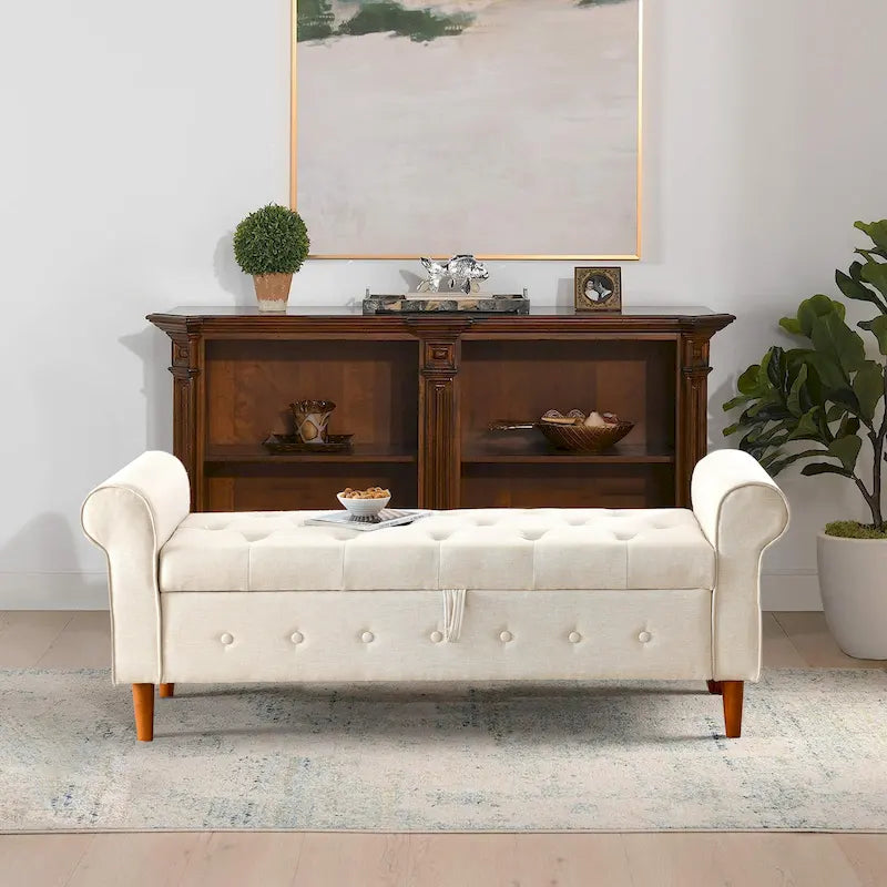 Banc de rangement capitonné à boutons pour chambre à coucher 62