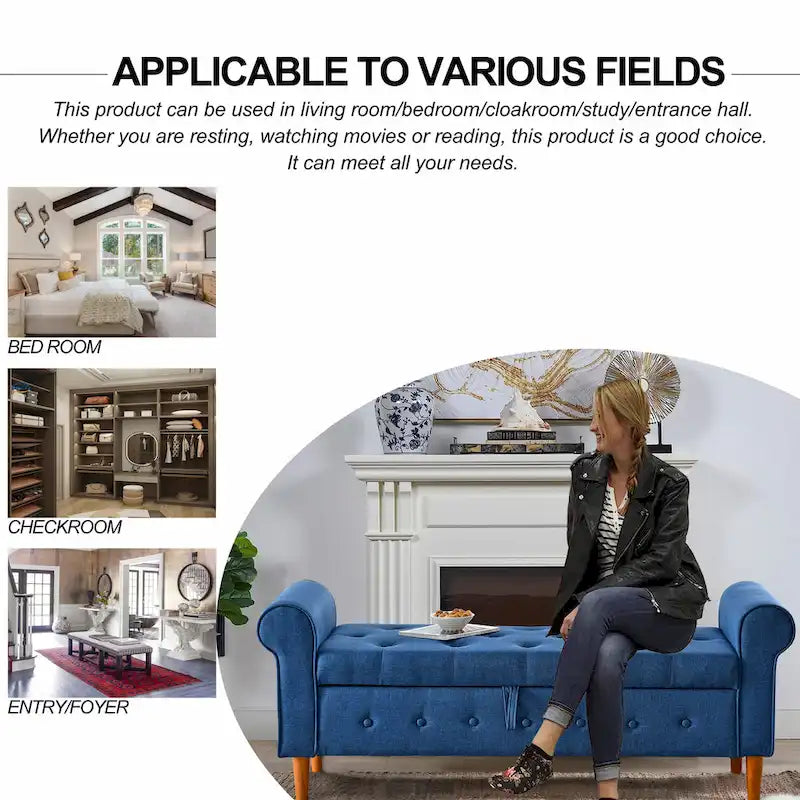 Banc de rangement capitonné à boutons pour chambre à coucher 62