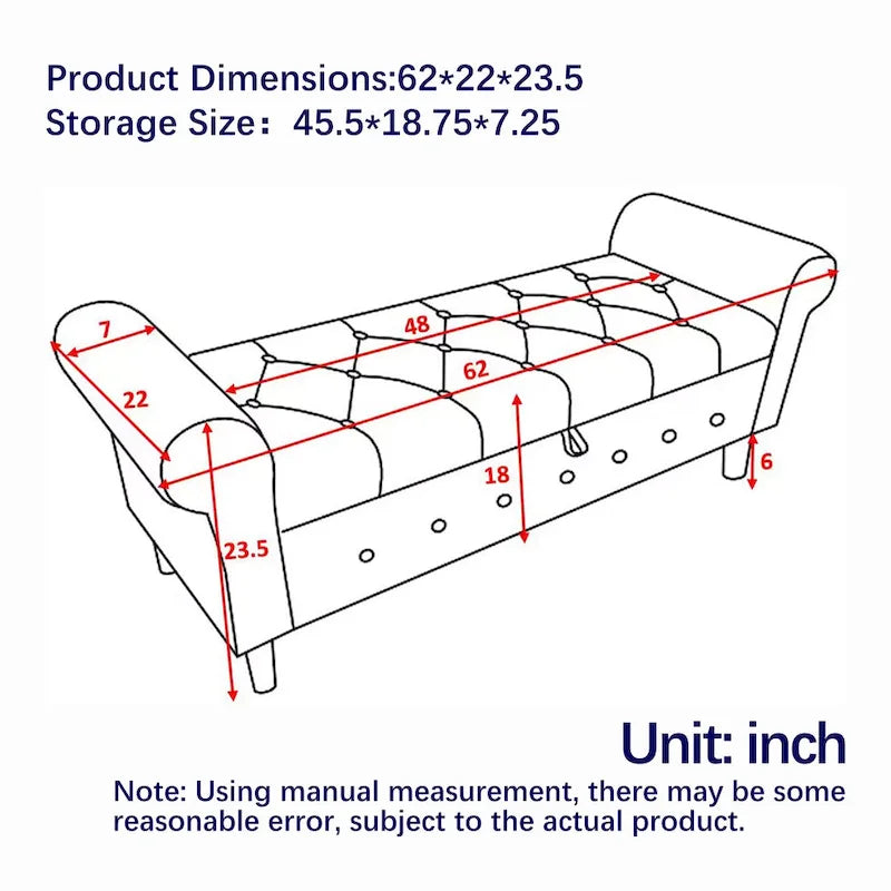 Banc de rangement capitonné à boutons pour chambre à coucher 62