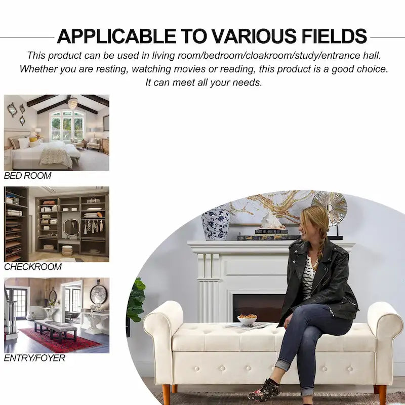 Banc de rangement capitonné à boutons pour chambre à coucher 62