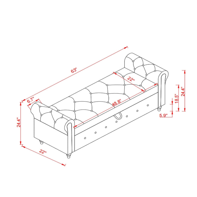Banc de lit 63 en tissu blanc crème
