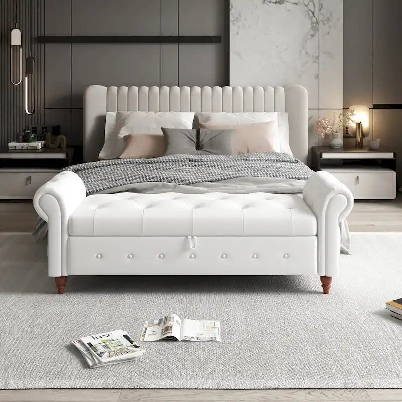 Banc de lit 63 en tissu blanc crème