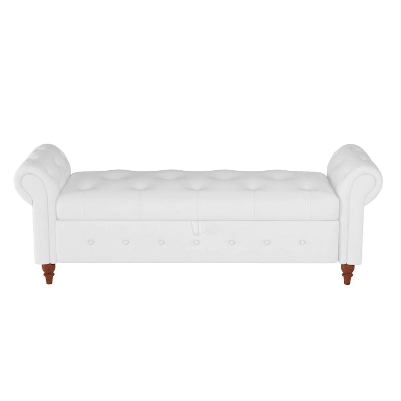 Banc de lit 63 en tissu blanc crème