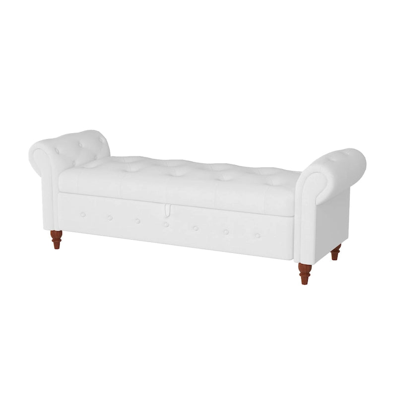 Banc de lit 63 en tissu blanc crème