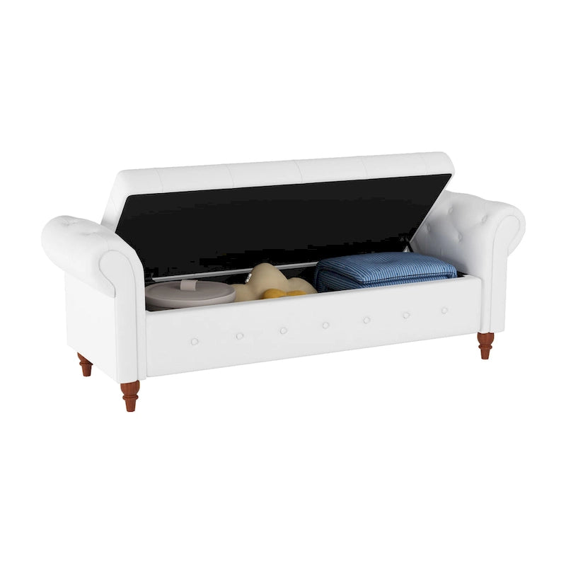 Banc de lit 63 en tissu blanc crème