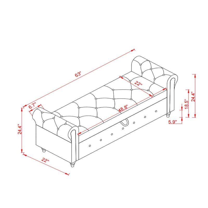Banc de lit 63 en tissu blanc crème