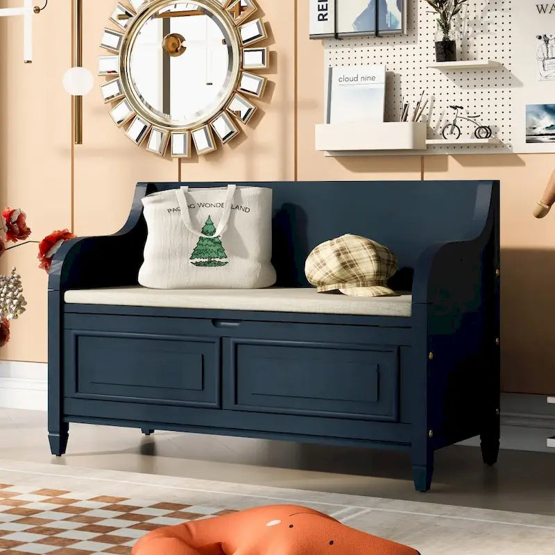 Banc de rangement multifonctionnel en bois massif de style rustique (42 pouces)