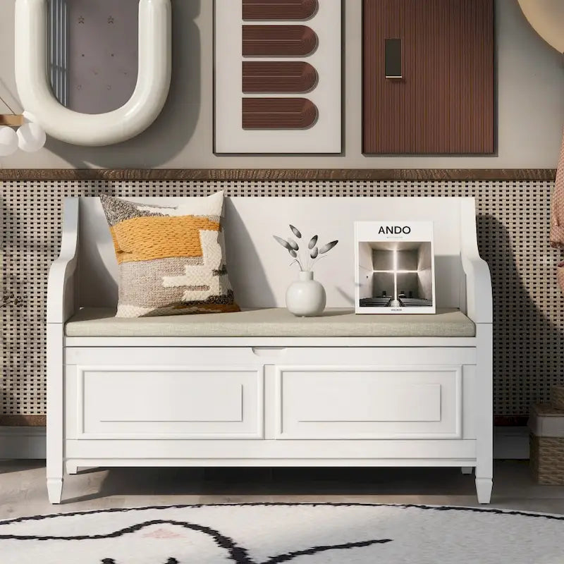 Banc de rangement multifonctionnel en bois massif de style rustique (42 pouces)