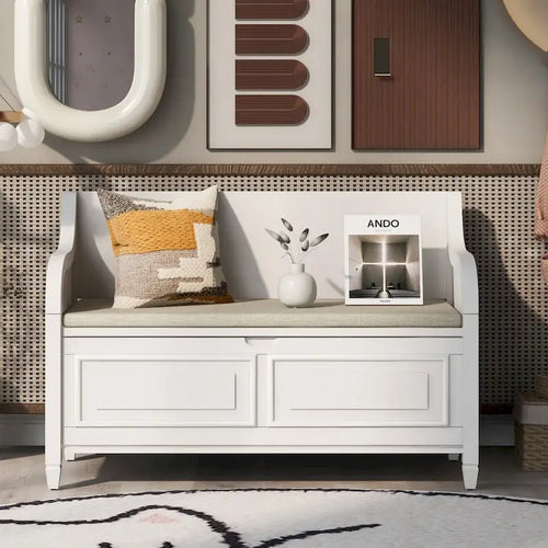 Banc de rangement multifonctionnel en bois massif de style rustique (42 pouces)