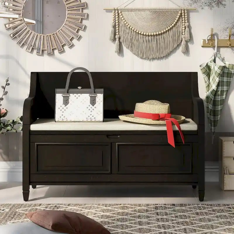 Banc de rangement multifonctionnel en bois massif de style rustique (42 pouces)