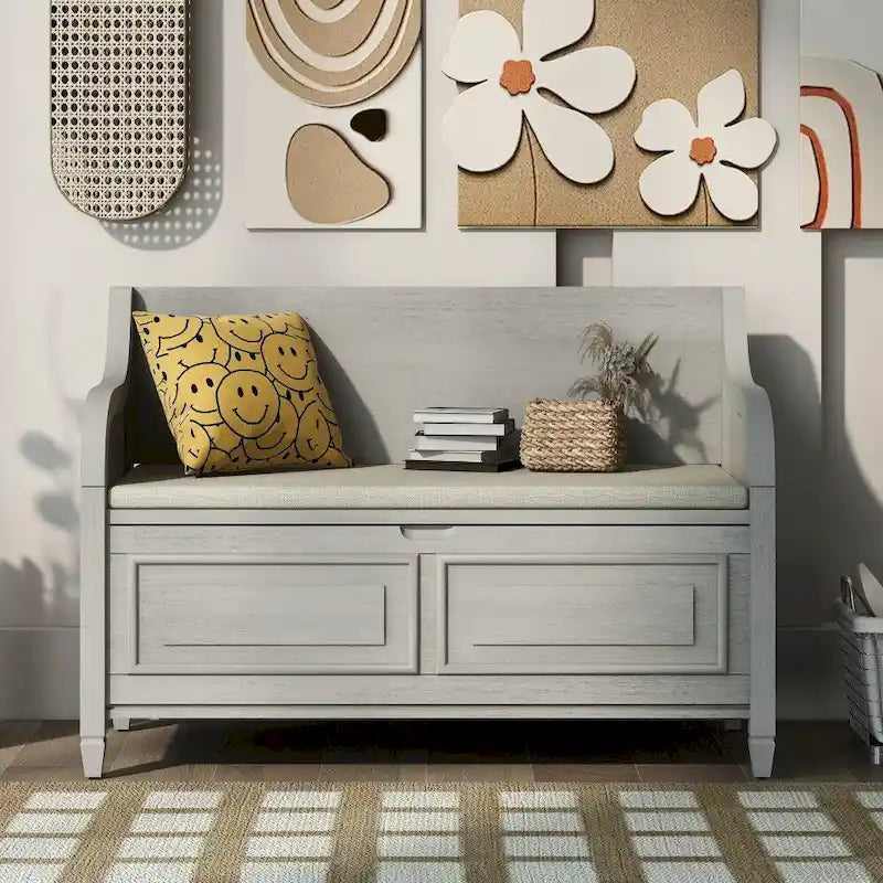 Banc de rangement multifonctionnel en bois massif de style rustique (42 pouces)