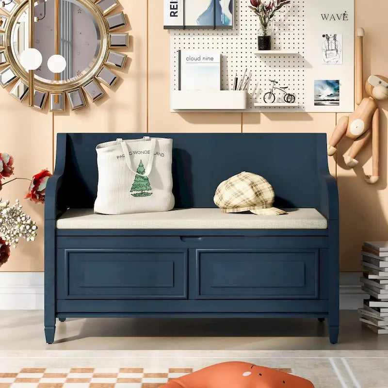 Banc de rangement multifonctionnel en bois massif de style rustique (42 pouces)