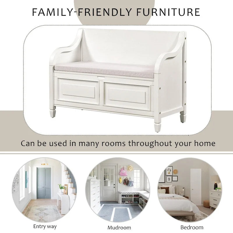 Banc de rangement multifonctionnel en bois massif de style rustique (42 pouces)