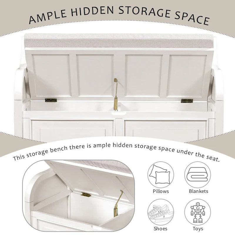 Banc de rangement multifonctionnel en bois massif de style rustique (42 pouces)