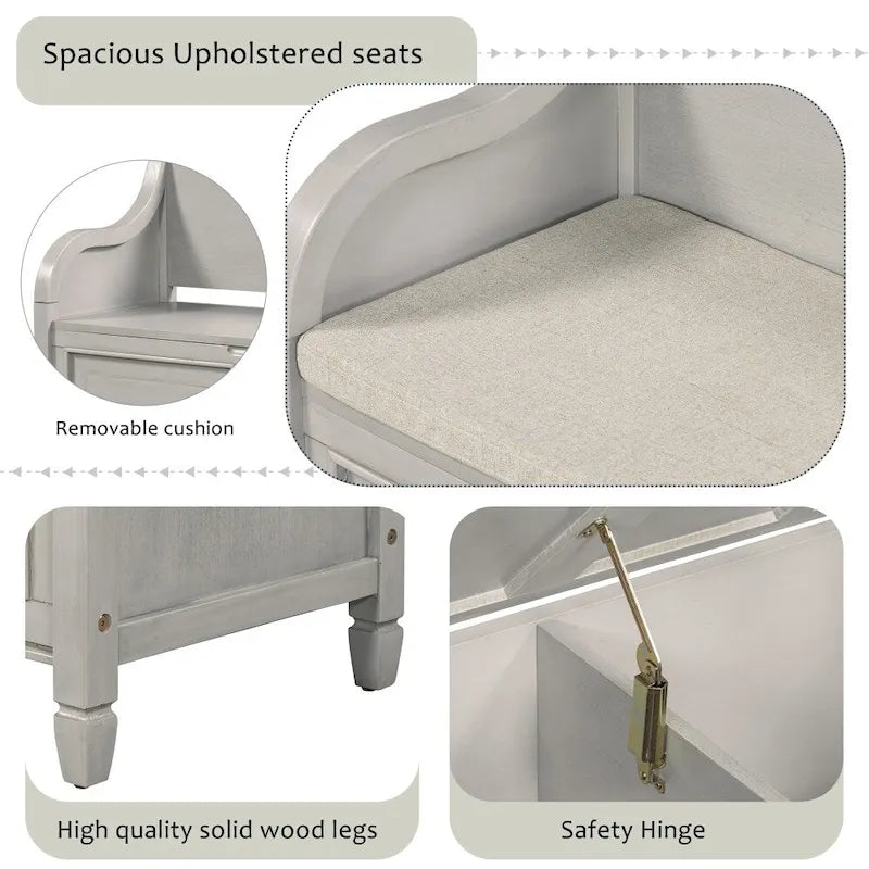 Banc de rangement multifonctionnel en bois massif de style rustique (42 pouces)