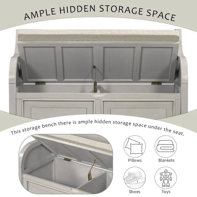 Banc de rangement multifonctionnel en bois massif de style rustique (42 pouces)