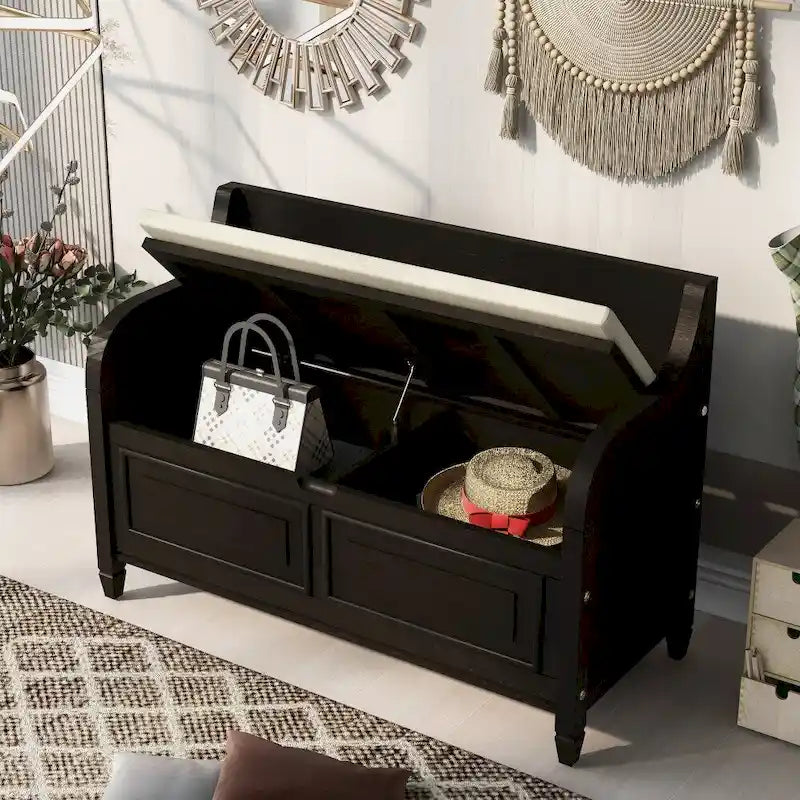 Banc de rangement multifonctionnel en bois massif de style rustique (42 pouces)