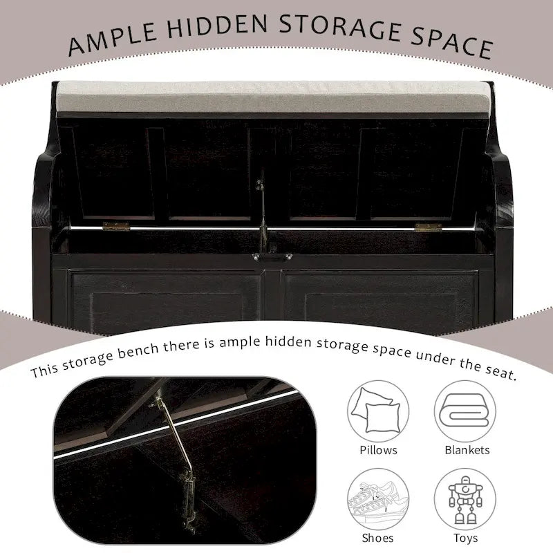 Banc de rangement multifonctionnel en bois massif de style rustique (42 pouces)