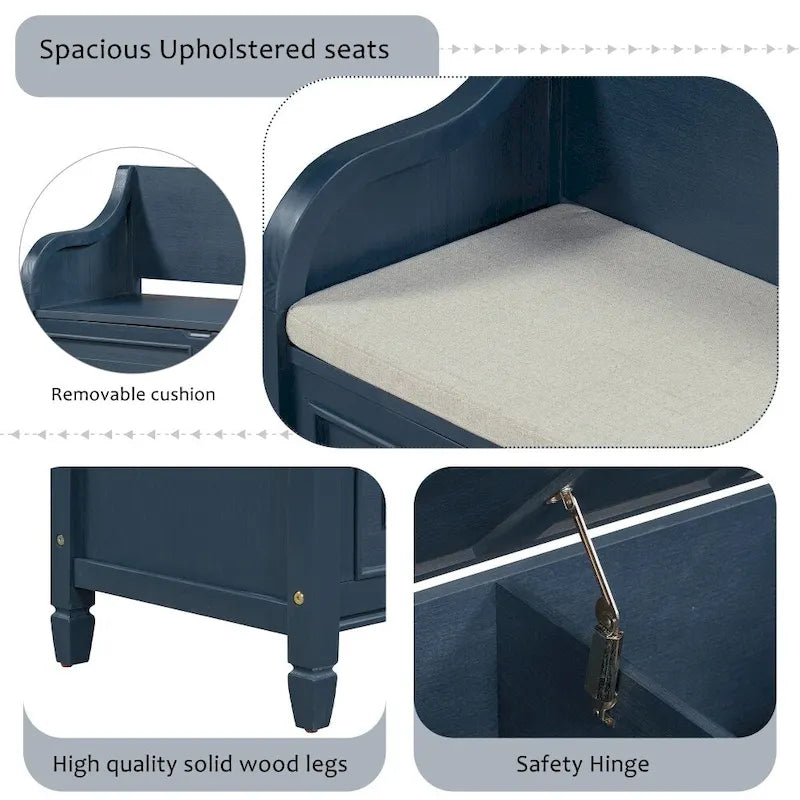 Banc de rangement multifonctionnel en bois massif de style rustique (42 pouces)