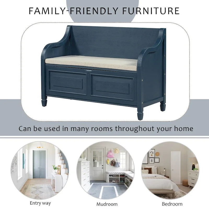 Banc de rangement multifonctionnel en bois massif de style rustique (42 pouces)