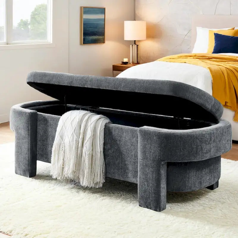 Banquette rembourrée en tissu de lin, grand espace de rangement, (51,5 x 20,5 x 17)