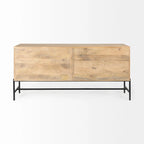 Buffet vitré Arelius marron clair avec piètement en métal noir, 4 portes - 70,0 cm (L) x 18,0 cm (l) x 32,0 cm (H)