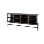 Buffet vitré Arelius marron clair avec piètement en métal noir, 4 portes - 70,0 cm (L) x 18,0 cm (l) x 32,0 cm (H)