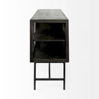 Buffet vitré Arelius marron clair avec piètement en métal noir, 4 portes - 70,0 cm (L) x 18,0 cm (l) x 32,0 cm (H)
