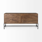 Buffet vitré Arelius marron clair avec piètement en métal noir, 4 portes - 70,0 cm (L) x 18,0 cm (l) x 32,0 cm (H)