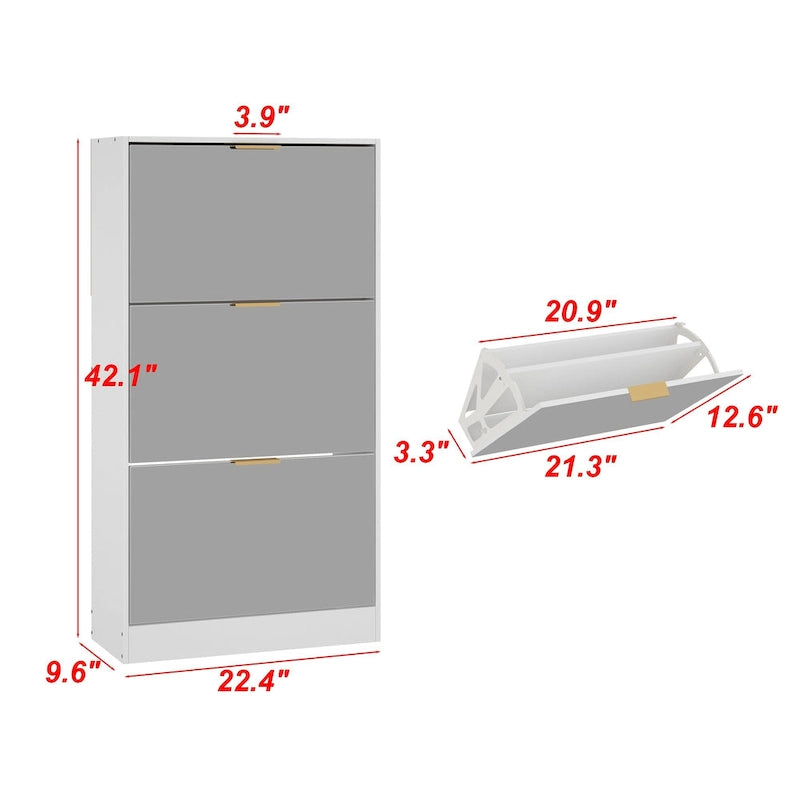Meuble à chaussures Timechee avec 3 tiroirs à miroirs rabattables, modèle mince autoportant