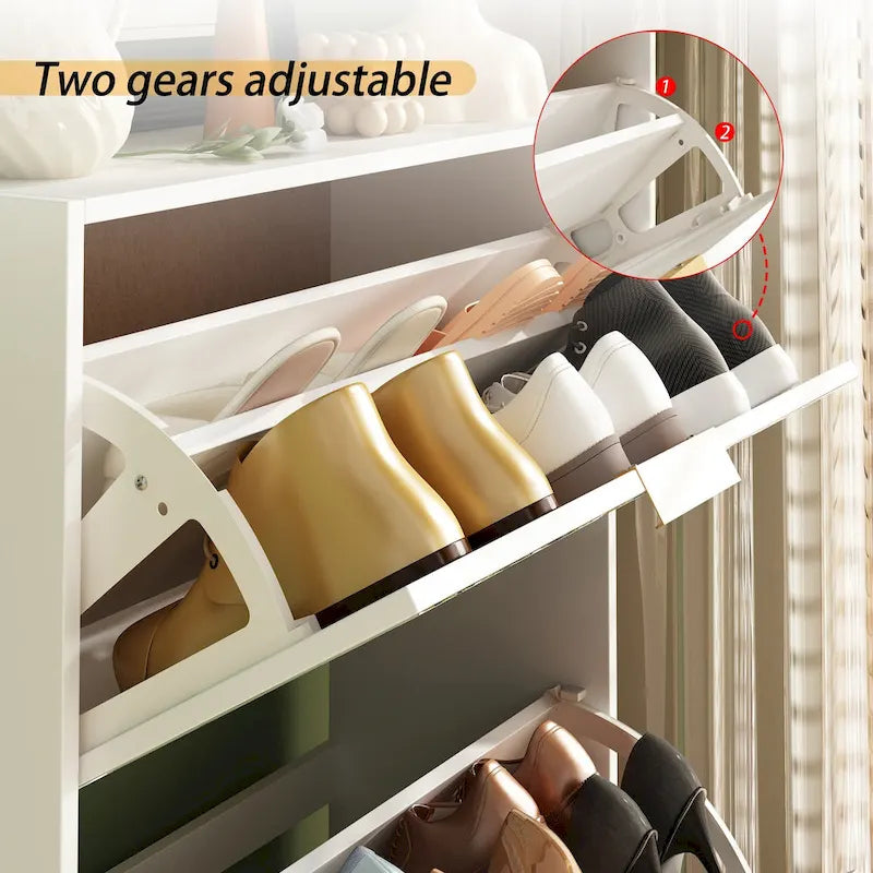 Meuble à chaussures Timechee avec 3 tiroirs à miroirs rabattables, modèle mince autoportant